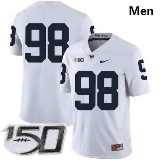 Men Penn State Nittany Lions 98 Anthony Zettel White Nike College Football Stitched 150TH Patch Jersey II